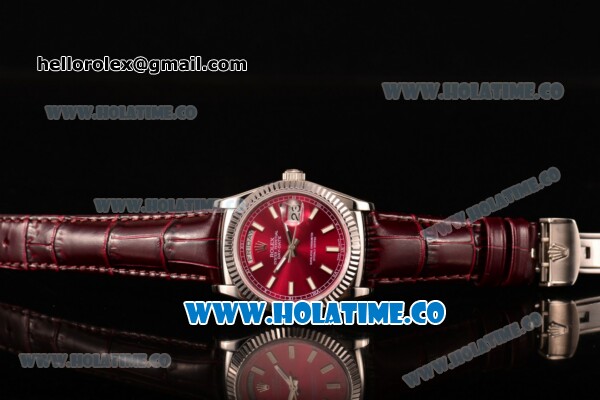 Rolex Day-Date Asia 2813/Swiss ETA 2836/Clone Rolex 3135 Automatic Steel Case with Burgundy Dial and Stick Markers (BP) - Click Image to Close